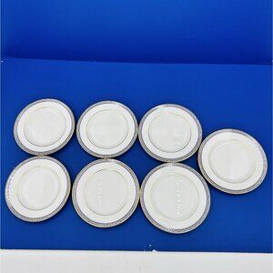 Wedgwood Palatia 6" Bread Butter Plates Bone China Blue/Gold Greek Key Set of 7